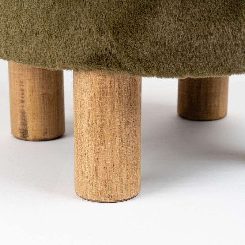 Soft Faux Fur Round Green Foot Stool